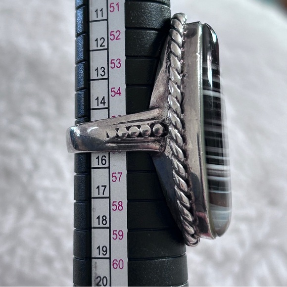 Vintage Sterling Striped Cabochon Stone  Statement Ring size 7.5 - Picture 3 of 6